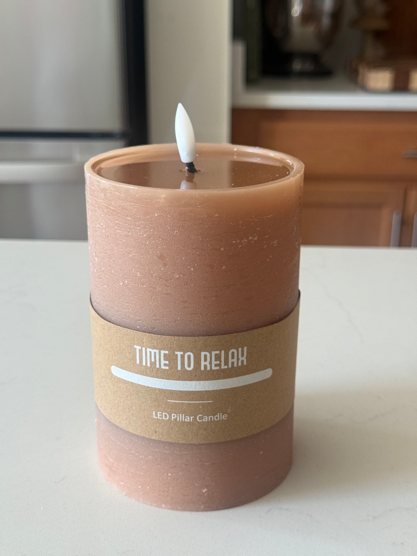 Wide Caramel LED Pillar Candle 6''