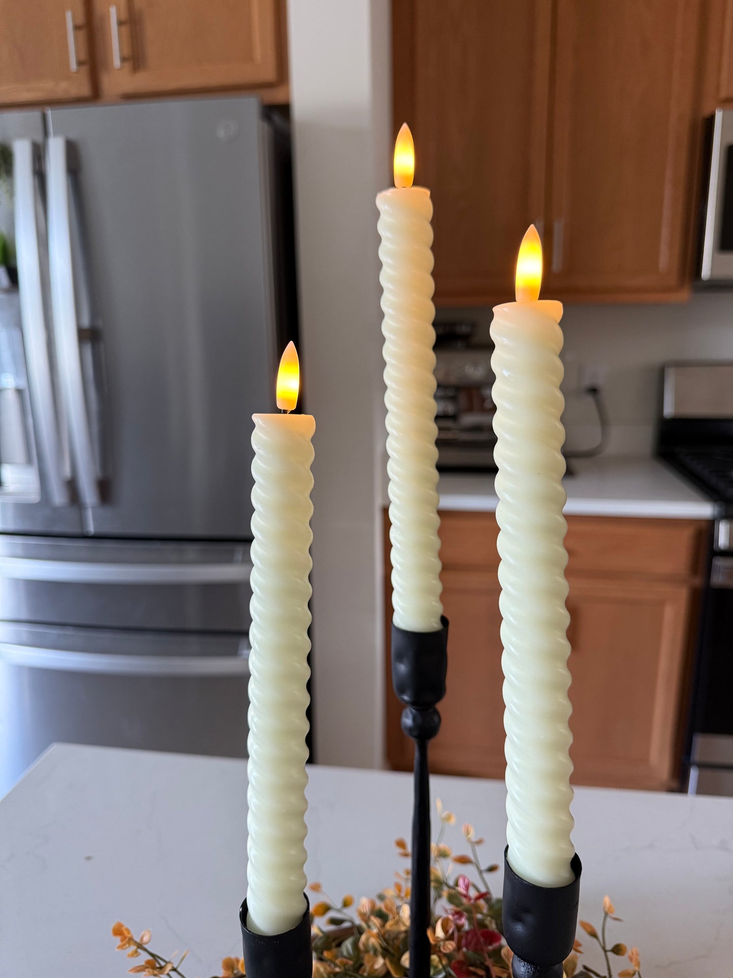 Cream Spiral Flameless Taper Candle- Set of 2