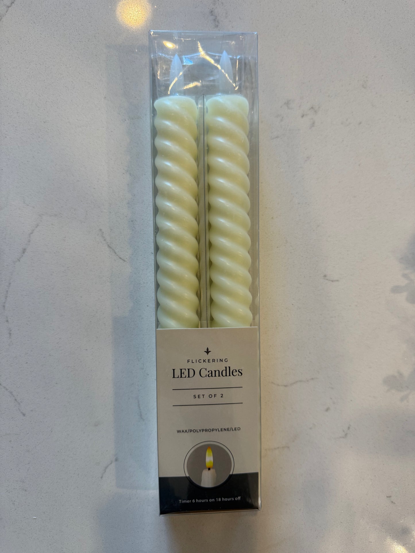 Cream Spiral Flameless Taper Candle- Set of 2