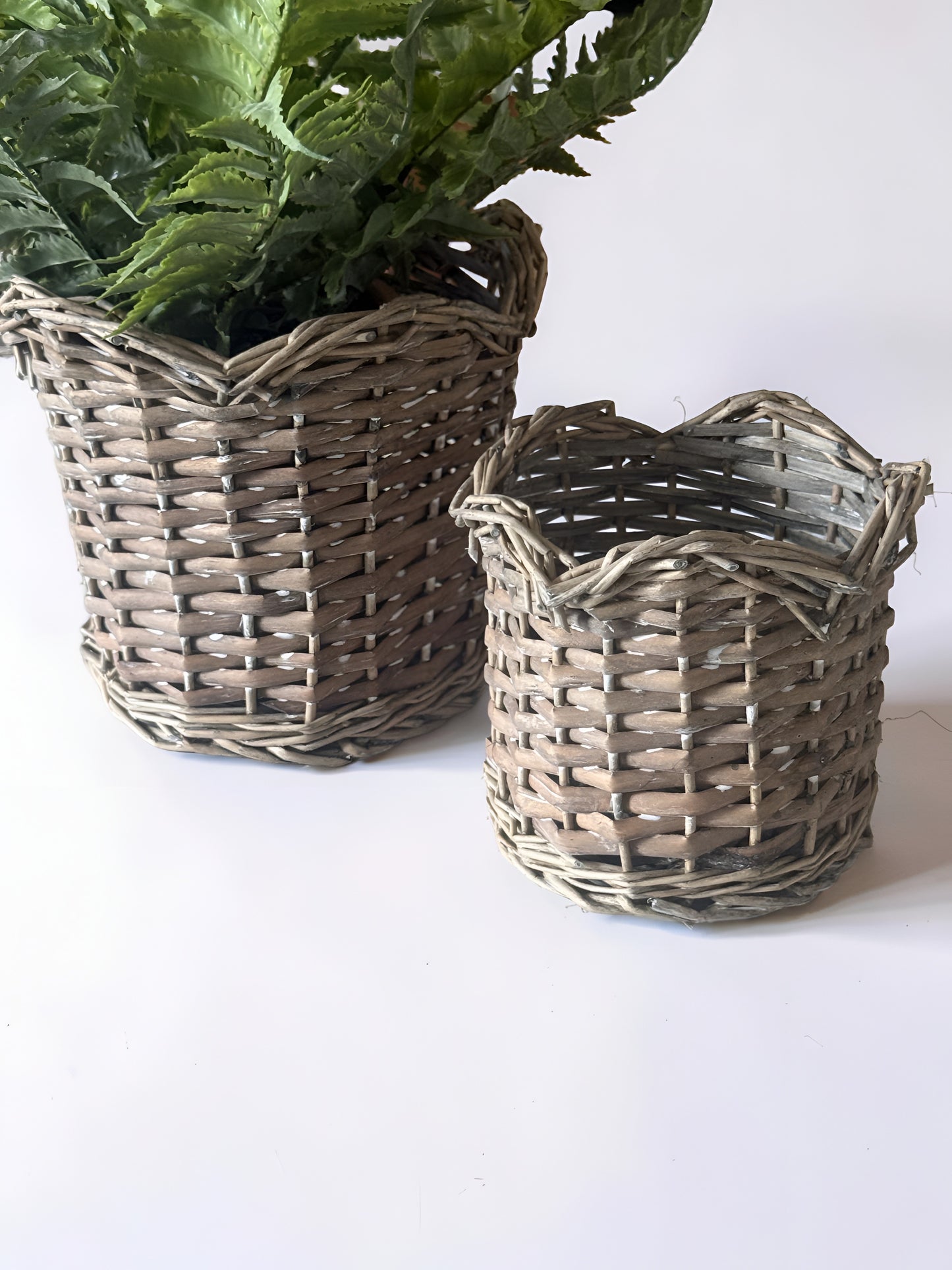 Grey wash Willow Baskets -Set of 2