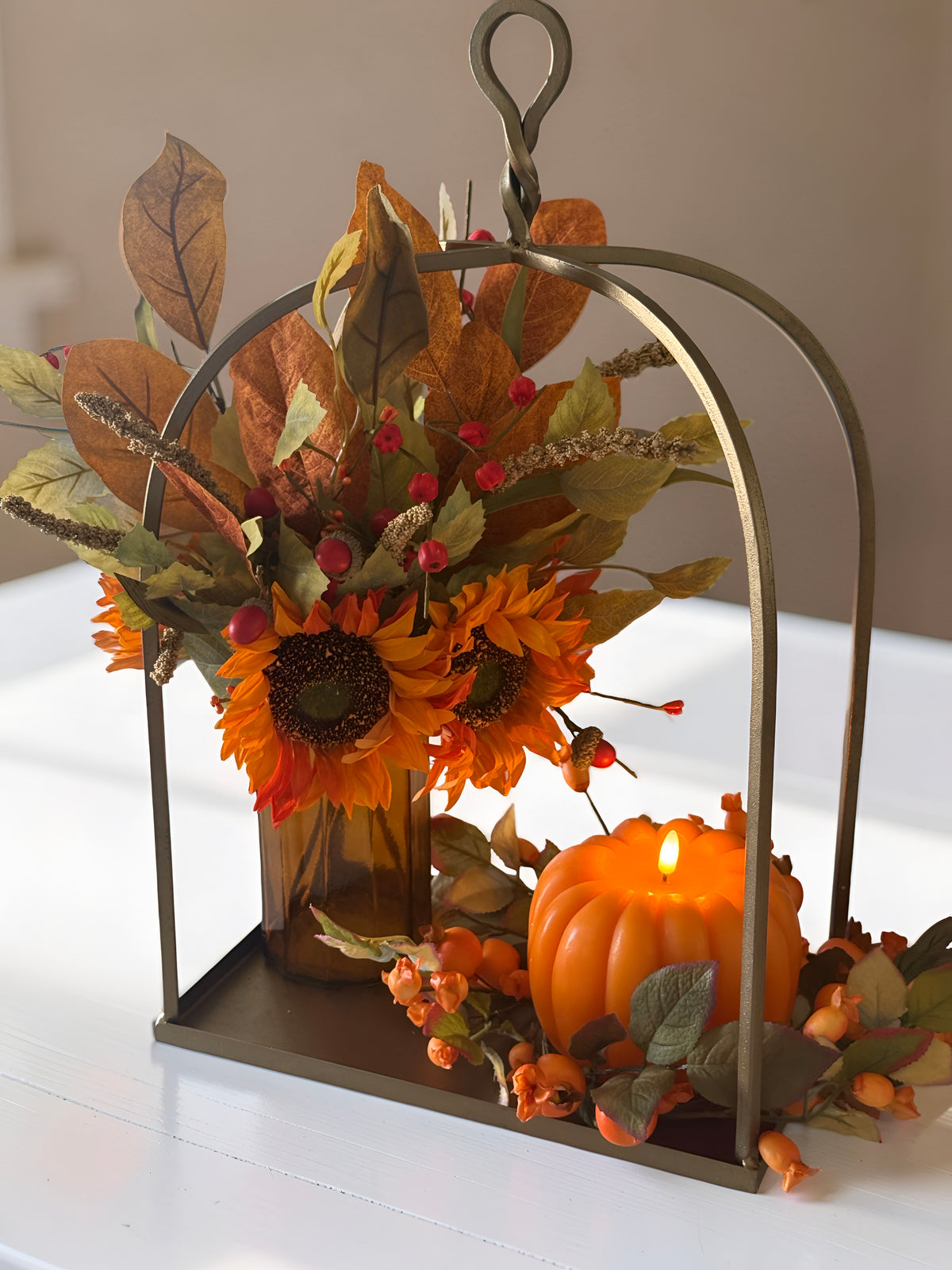 Sunflower Pick with Mini Pumpkins