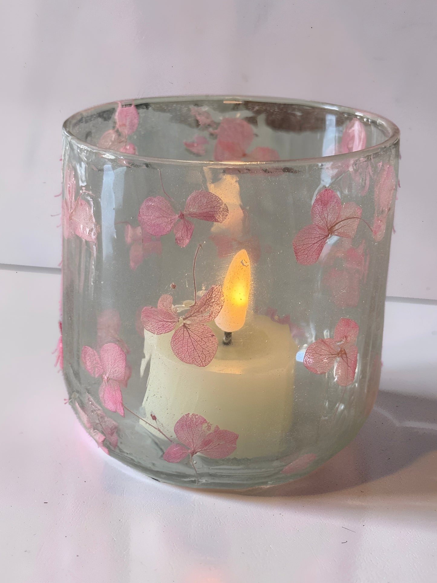 Dried Pink Hydrangea Glass Votive