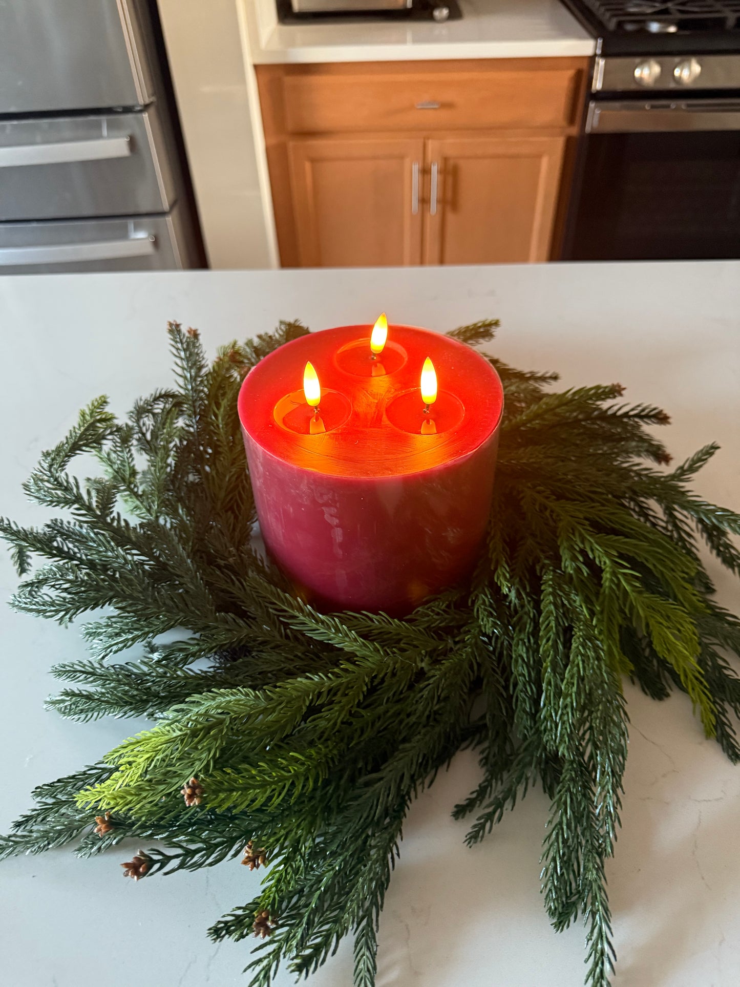 3 Wick Flameless Candle Red -7”H