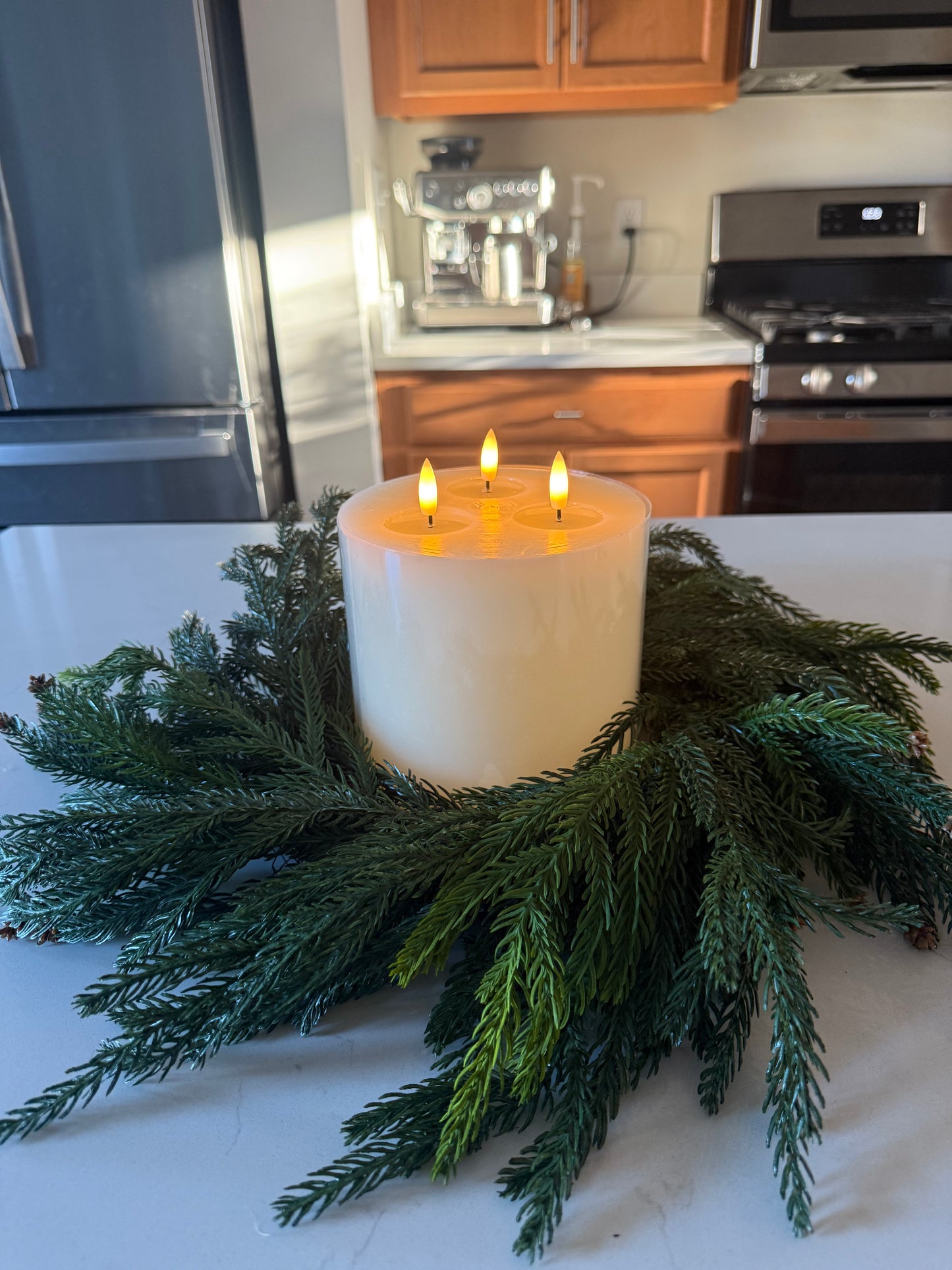 3 Wick Flameless Candle Cream -7”H