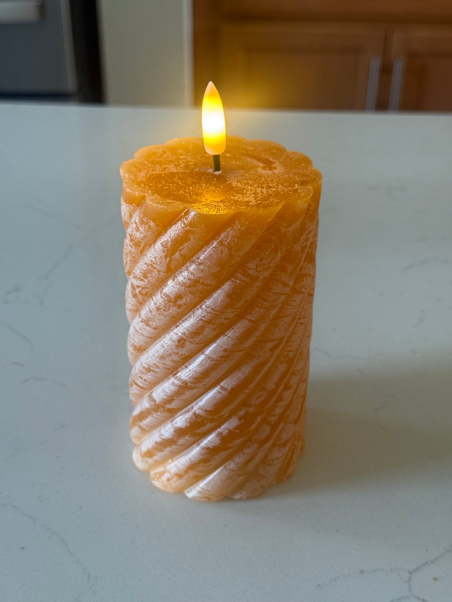 Medium Orange LED Twist Pillar Candle