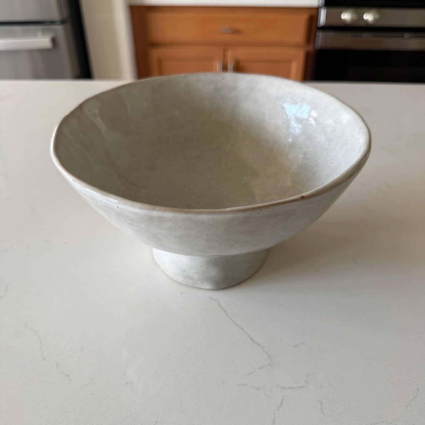 White Ceramic Raised Bowl -9”
