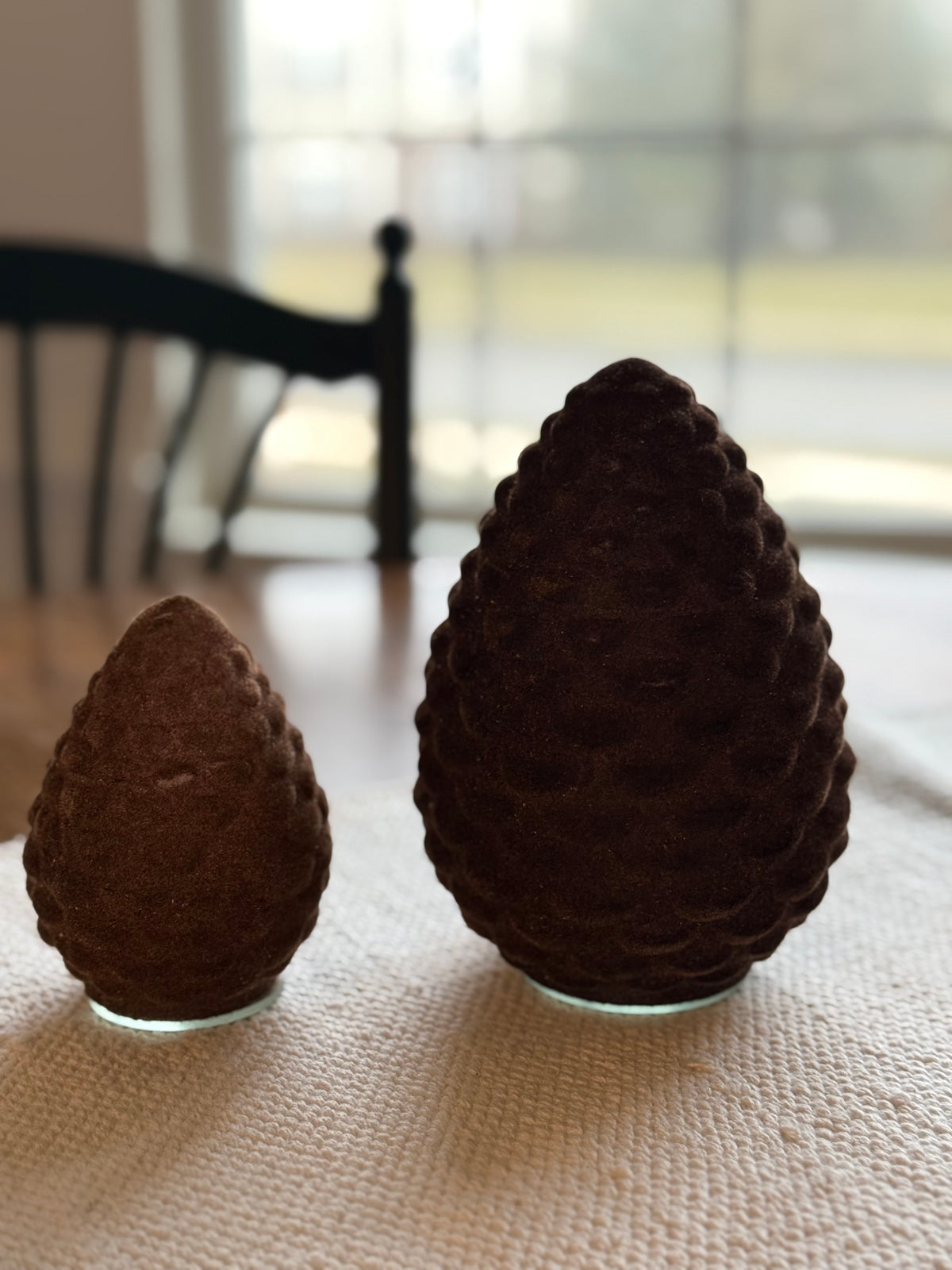 Flocked Pine Cones - dark brown (missing velvet at spots)