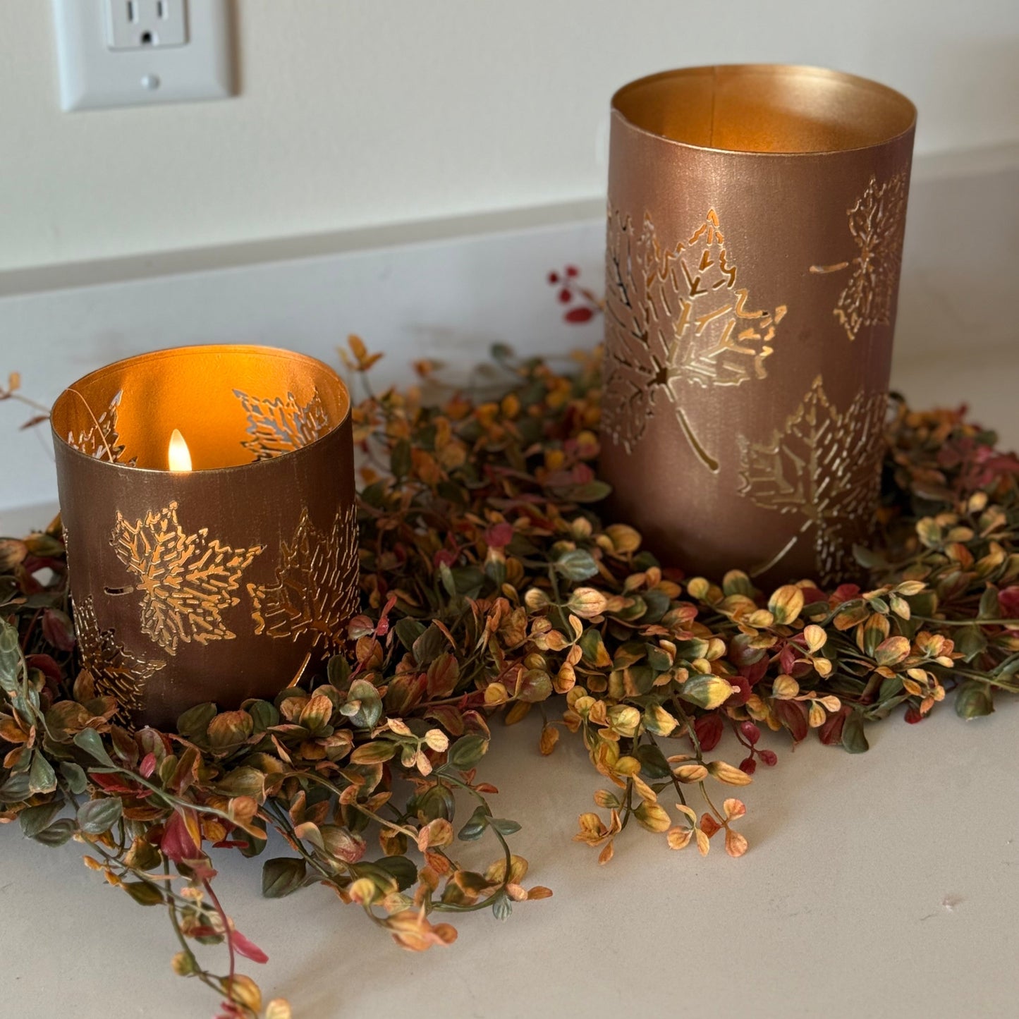 Bronze Leaf Lanterns -set of 2