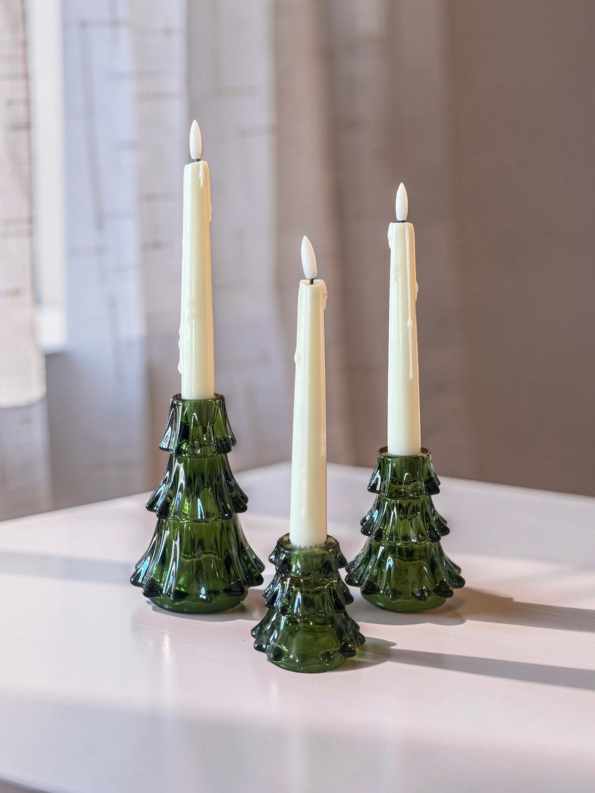 Glass Tree Candle Holders |Set of 3