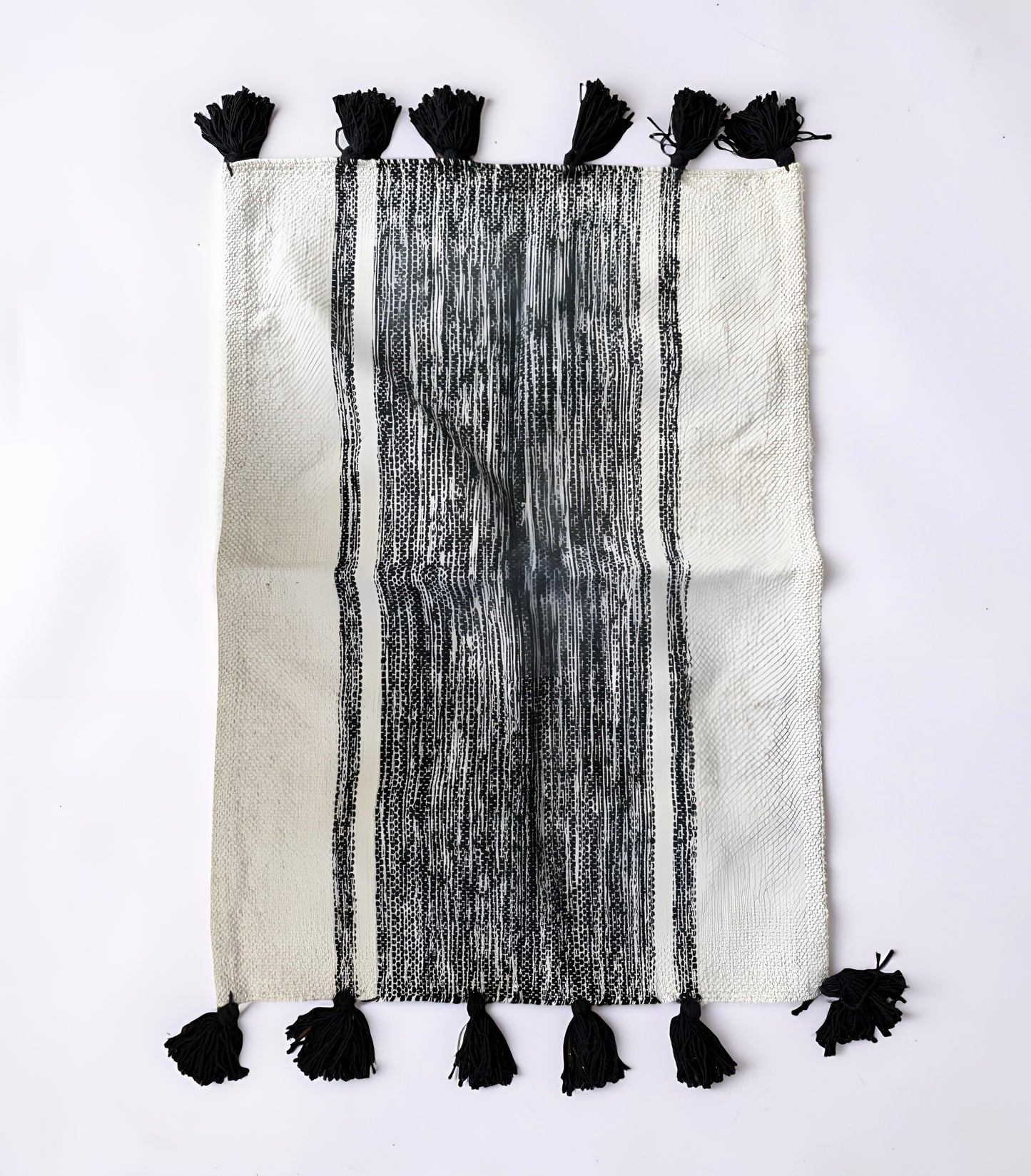 Black Striped Tassel Mat