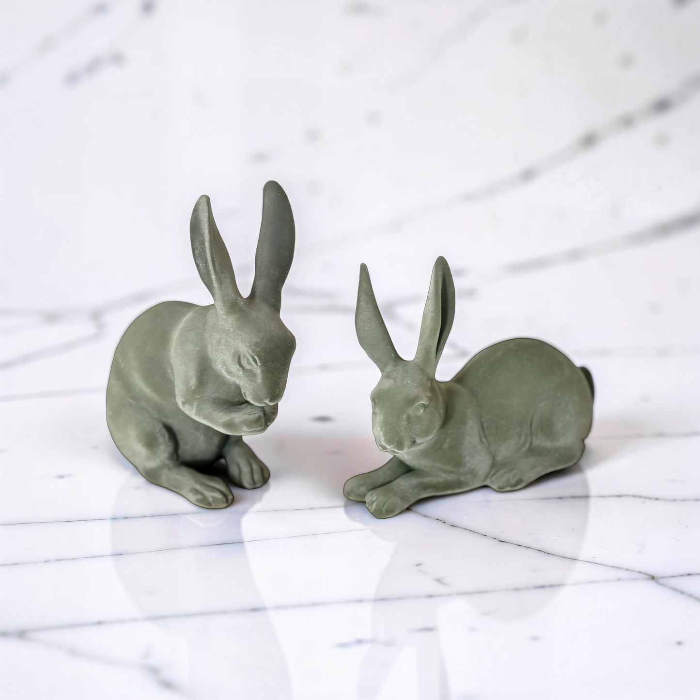 Green Velvet Resin Bunnies -Set of 2