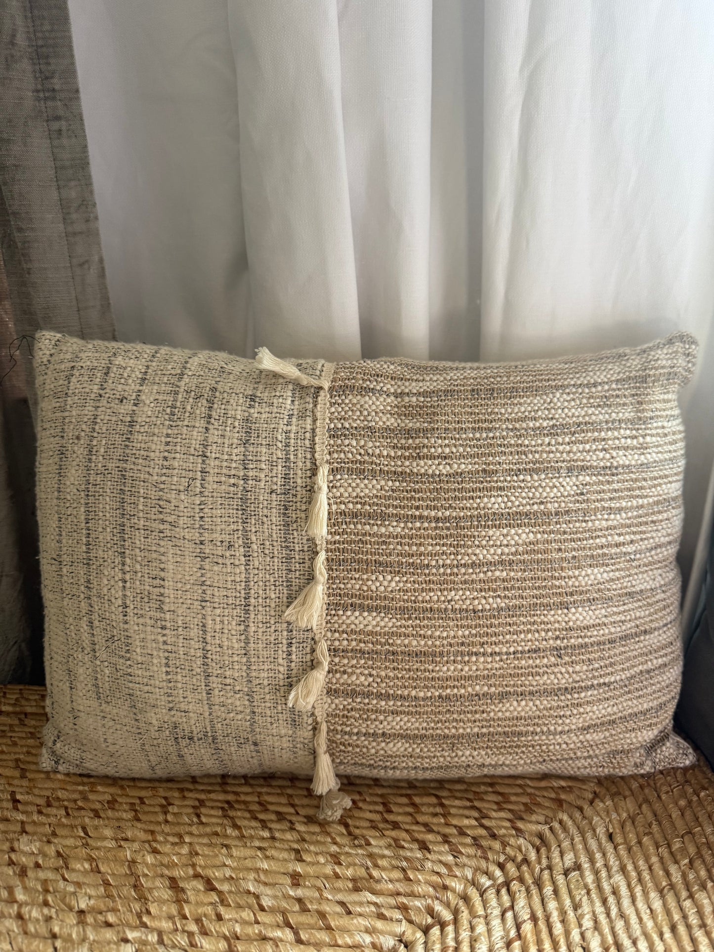 Lurex Striped Tassel Pillow -50% OFF