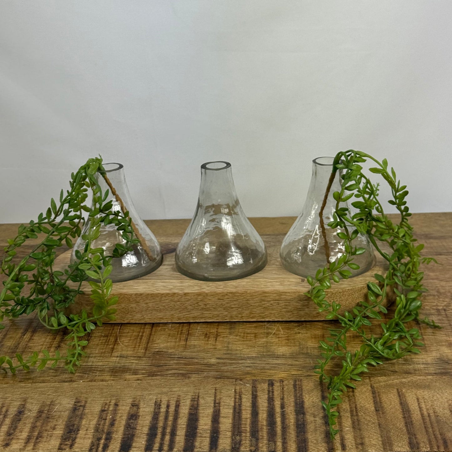 Bud Vases on Wood Tray