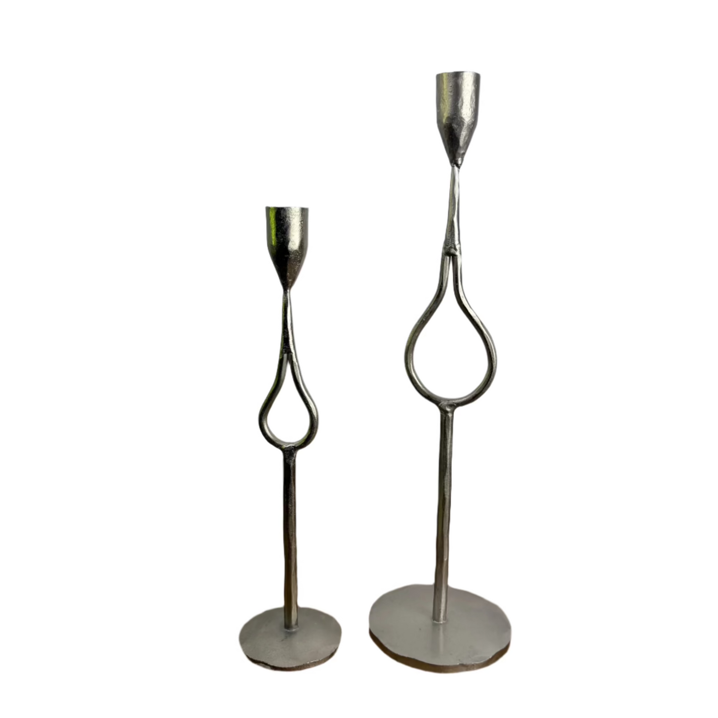 Hand-Forged Iron Taper Holders, Antique Silver Finish, Set of 2
