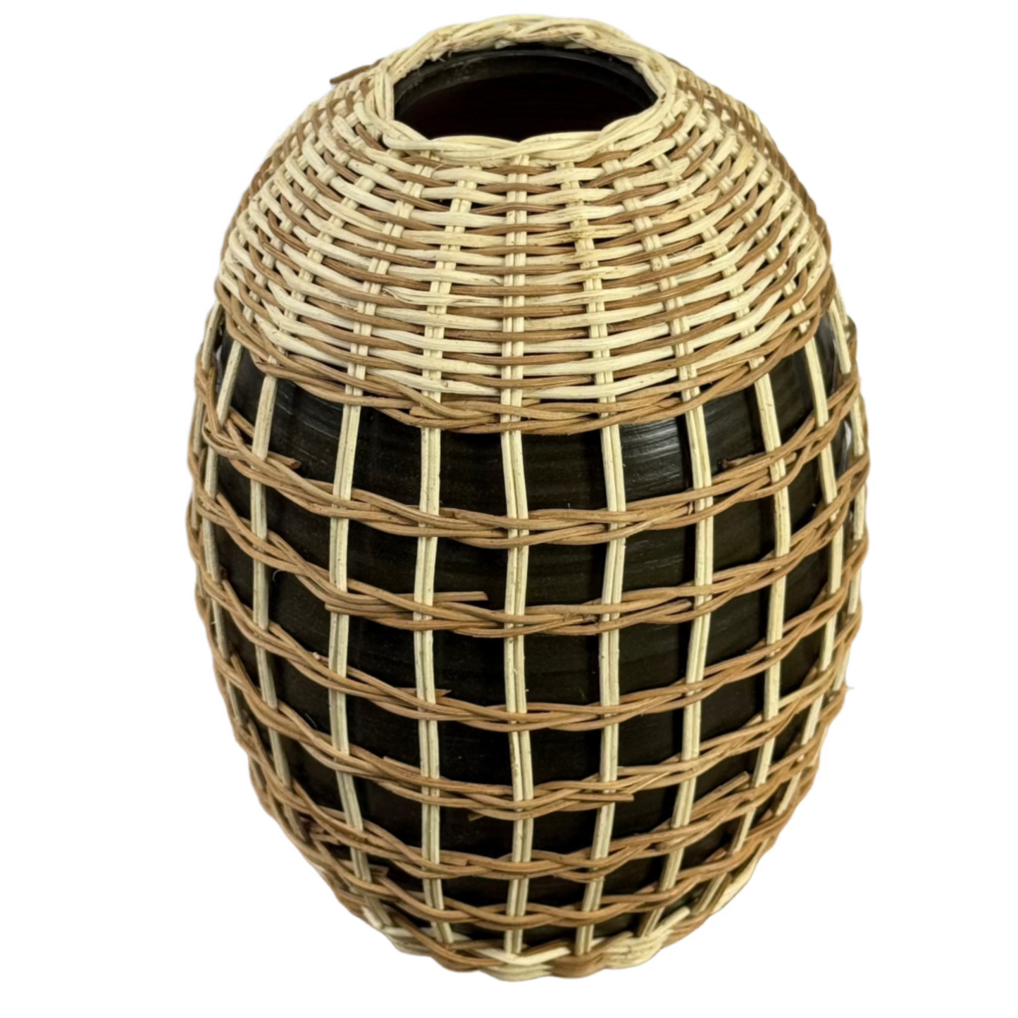 Hand Woven Seagrass and Bamboo Wrapped Vase