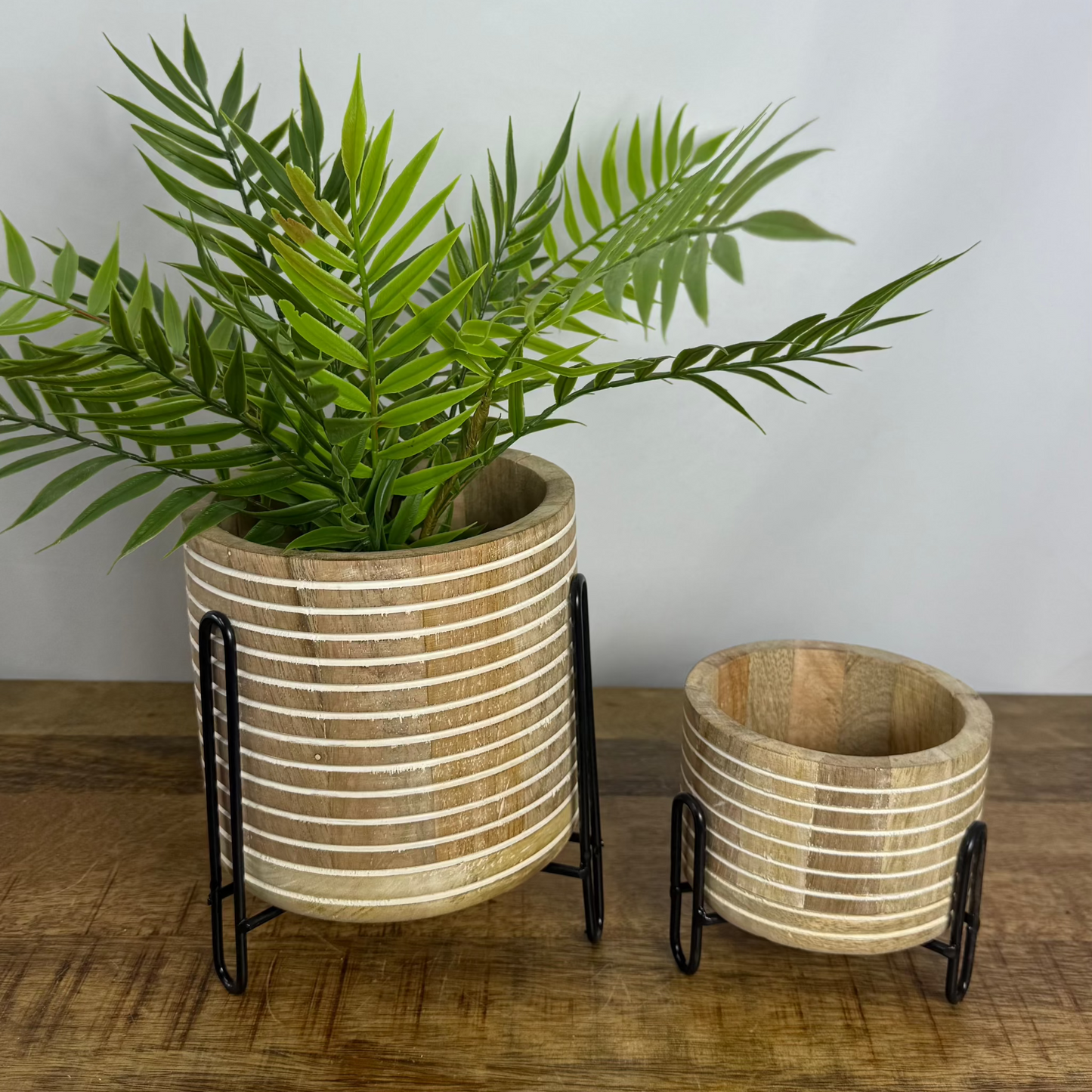Stripe Wood Planters - set of 2