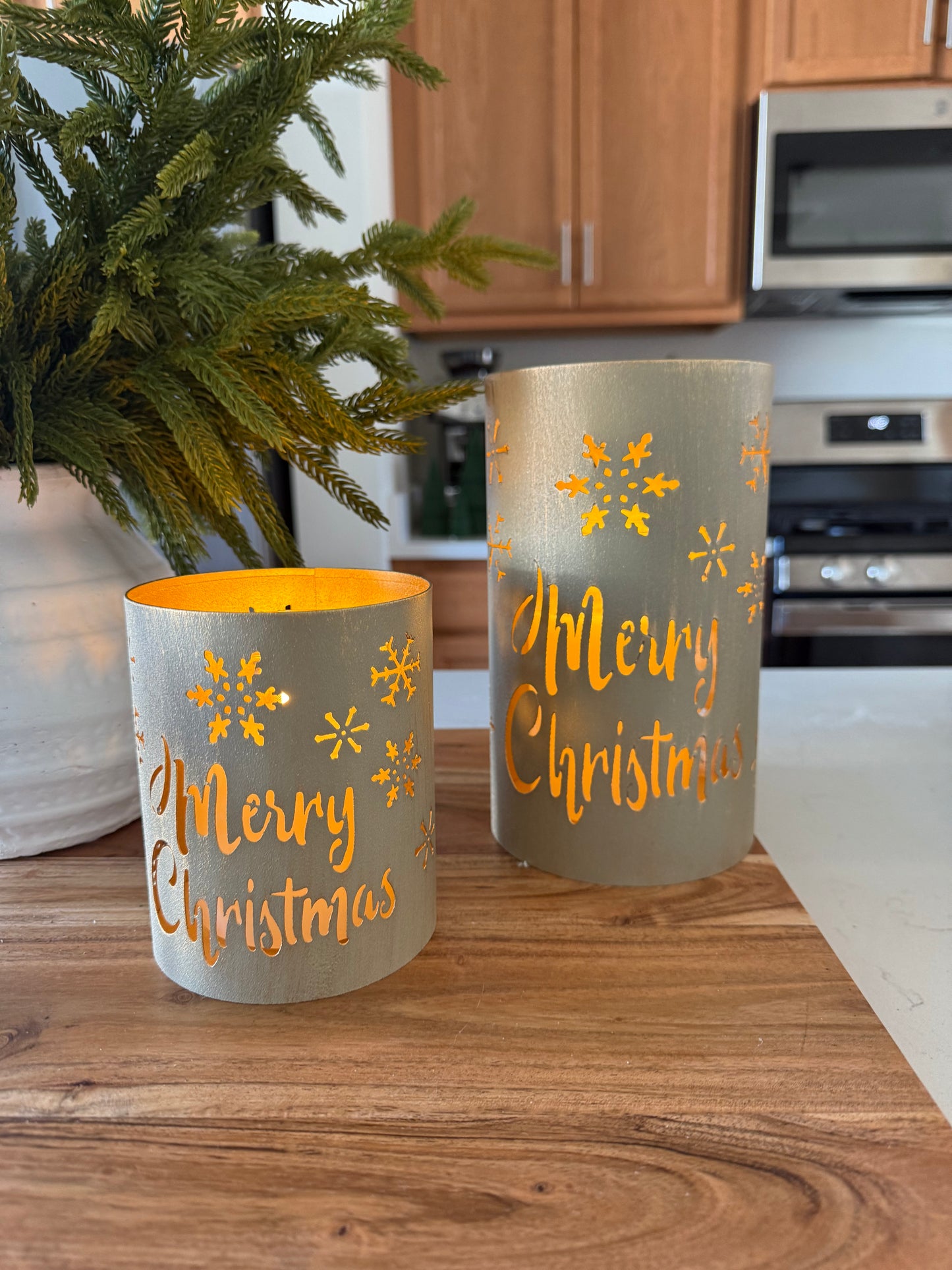 Gold Merry Christmas Lanterns -Set of 2