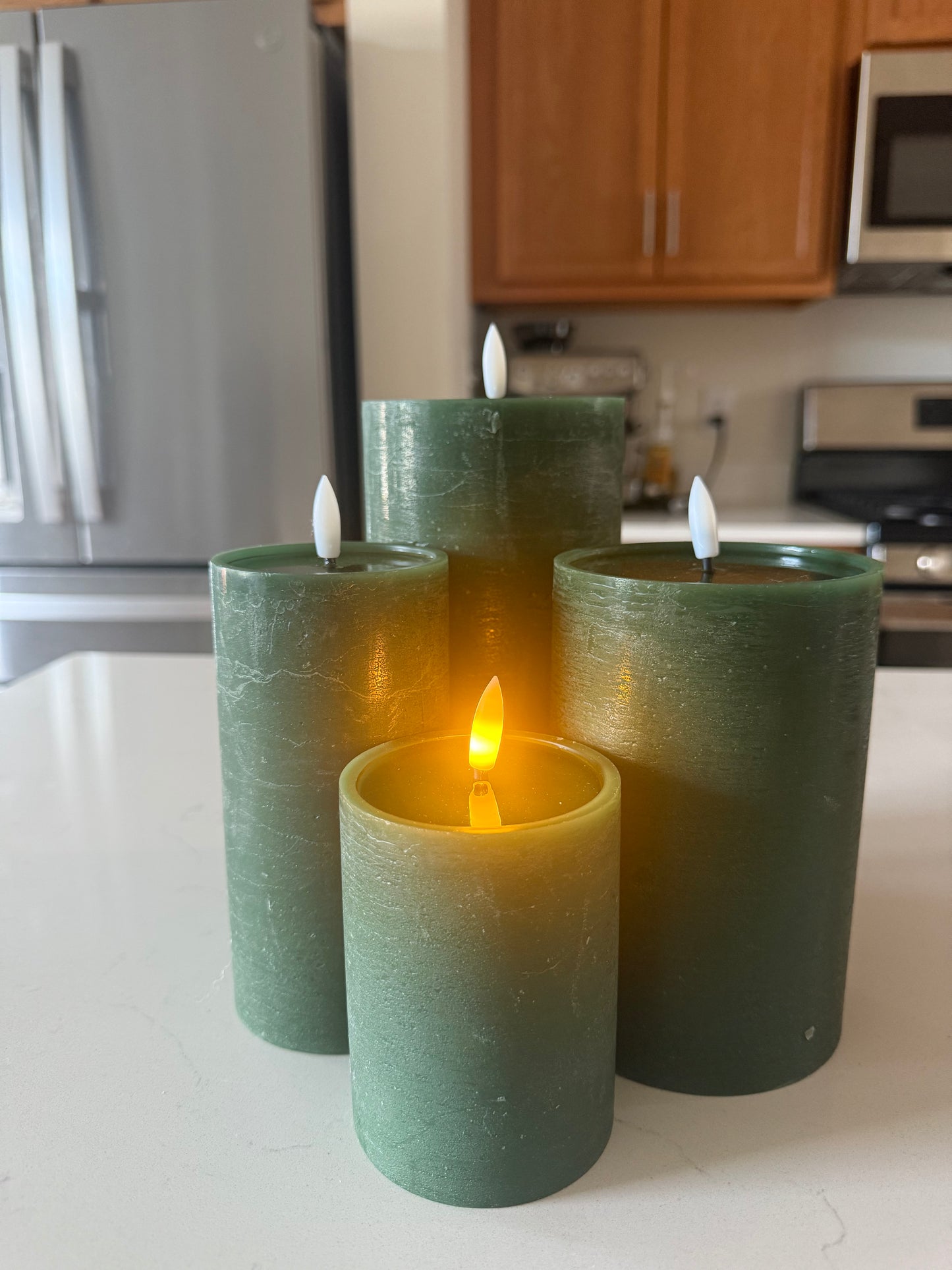 Green Flameless Pillar Candle -
