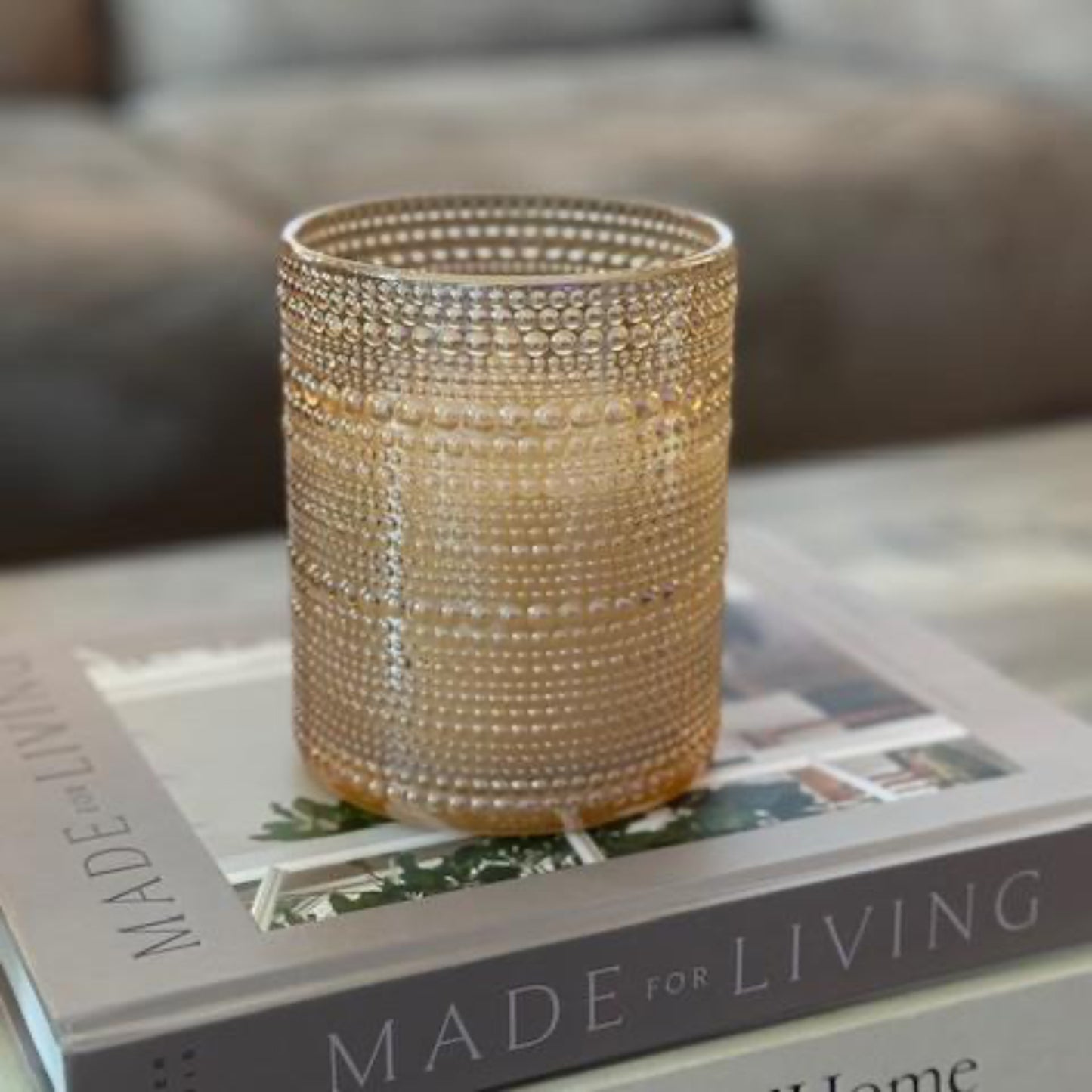 Champagne Dotted Glass 3D Flameless Candle -5''