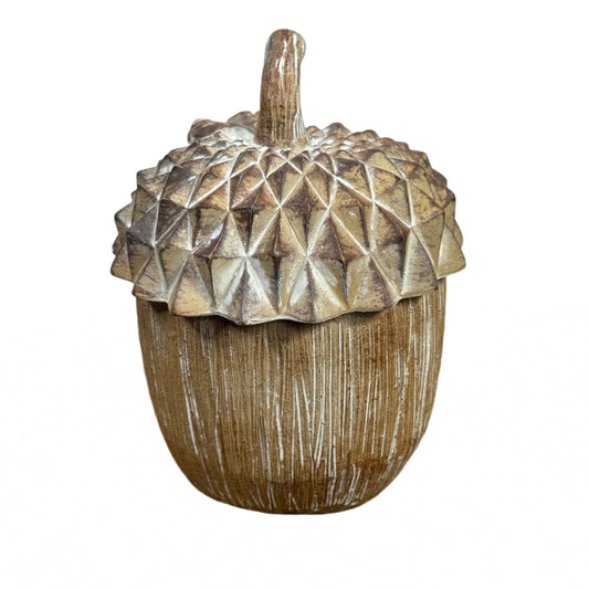 Whitewash Resin Acorn Lidded Container