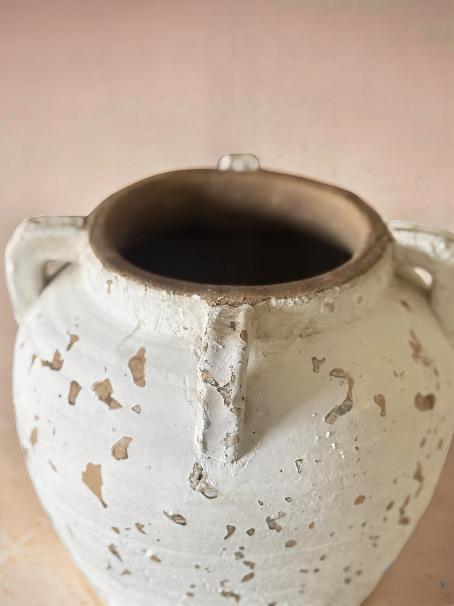 Vintage White Terracotta Vase -8.5”H