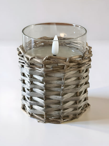 Glass Wicker Candle 4”H