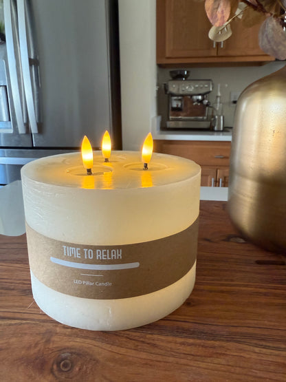 3 Wick White Flameless Candle