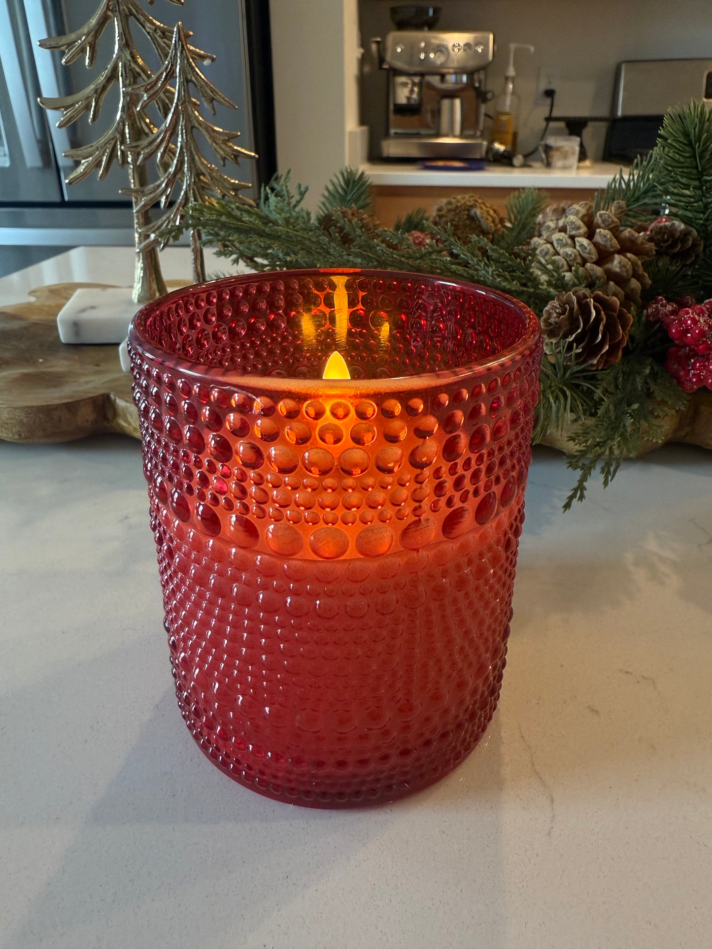 Red Dotted Flameless Candle -4”