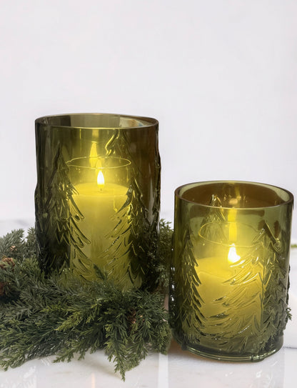 Green Glass Tree Glass Candle Holder