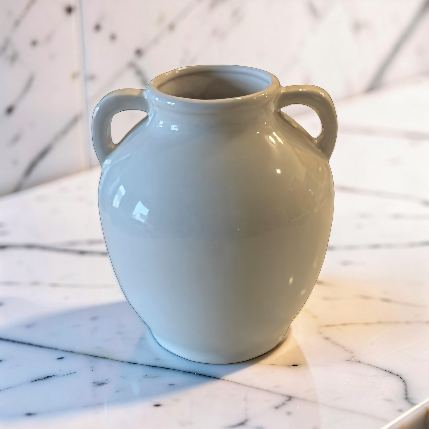 Wide White Handle Vase - 7''