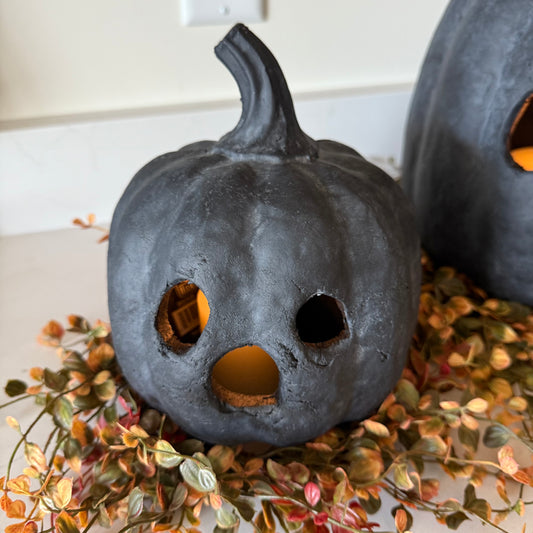 Black Terracotta Ghost Face Pumpkin-8”