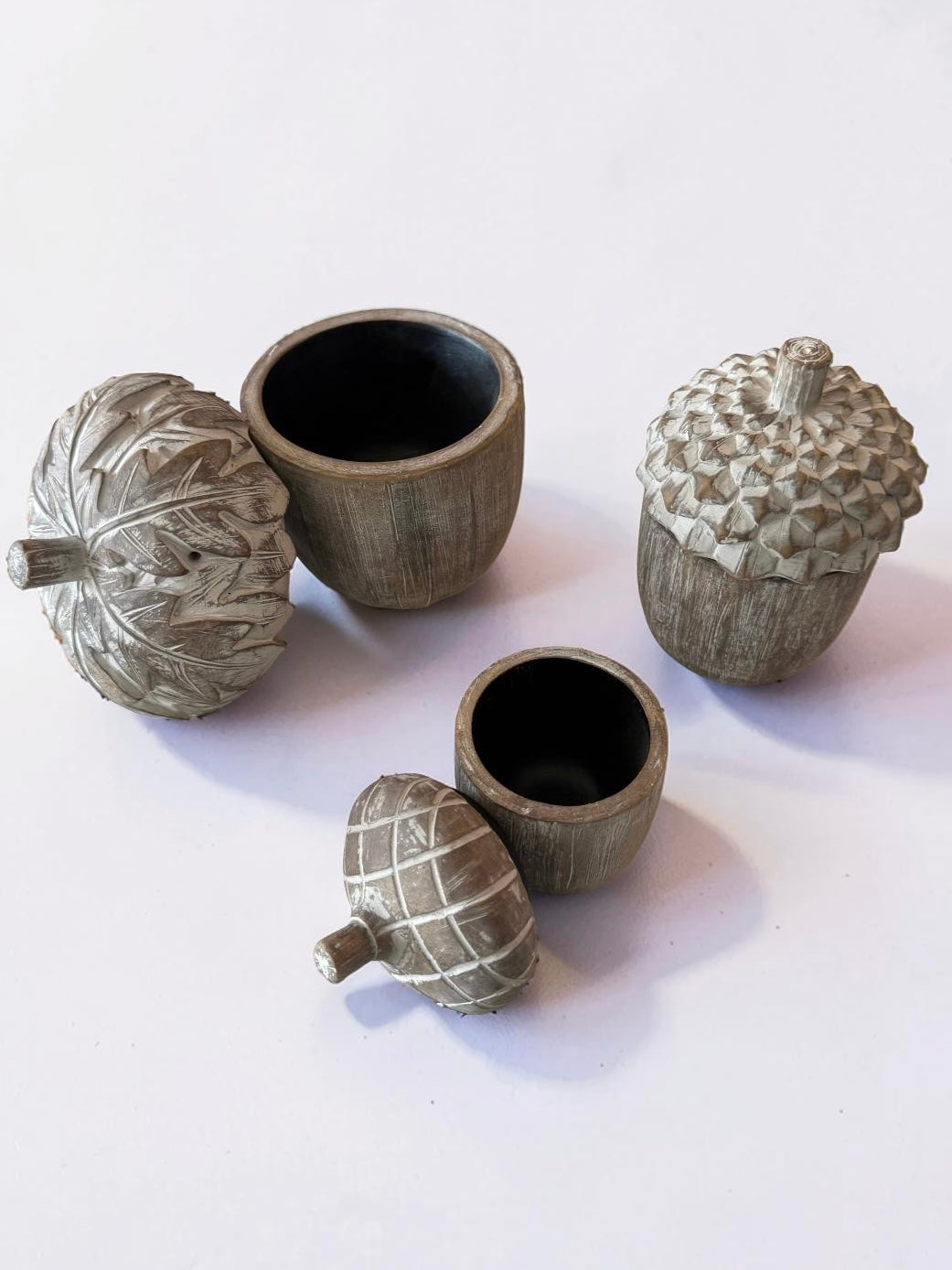 Whitewash Resin Acorn Containers