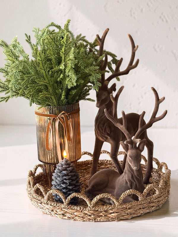 A Little Woodland Magic for Your Holiday Home 🌲 There’s something about mixing natural textures, soft greenery, and warm brown tones that makes a home feel extra cozy during the holidays. A woven tray, a touch of evergreen, the soft glow of a candle, and our sweet velvet deer create a little moment that feels right at home in a cozy winter retreat. ✨ This is how I love to decorate for the holidays — layering pieces that feel collected, adding warmth through texture, and creating little corners that make you want to slow down and enjoy the season. You don’t need a lot to make a beautiful statement. Sometimes, it’s the simplest combinations that make a home feel the most special. 🤍 How would you style this little woodland-inspired look in your home? Shop Home Decor with Michelle for thoughtfully curated pieces to help you create a home you love. Home Decor with Michelle 🤍 #HomeDecorWithMichelle #ChristmasDecor #HolidayStyling #WoodlandChristmas #CozyHome