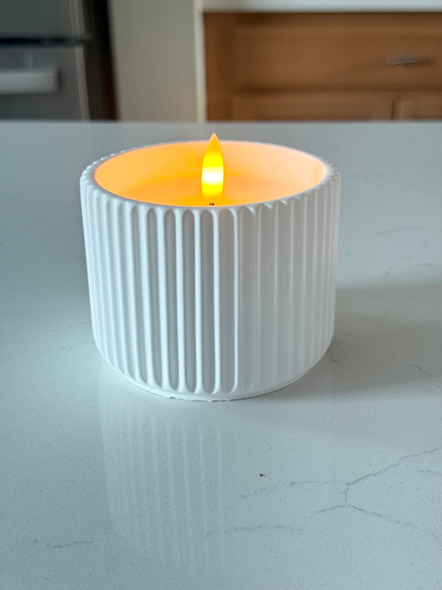 Flameless Ribbed Cement Candle -3.25''H
