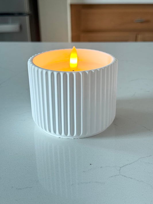 Flameless Ribbed Cement Candle -3.25''H