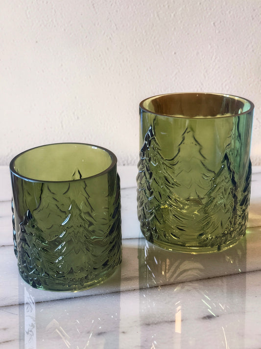 Green Glass Tree Candle Holder