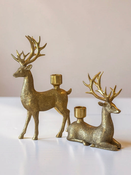 Gold Resin Deer Taper Candleholders