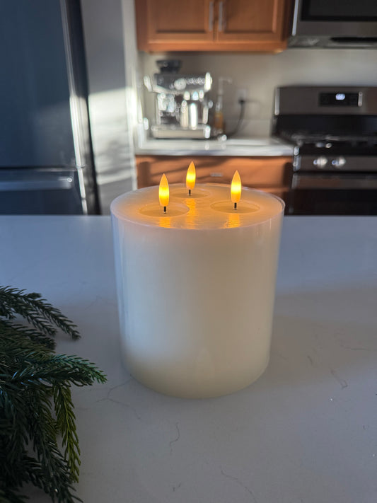 3 Wick Flameless Candle Cream -7”H