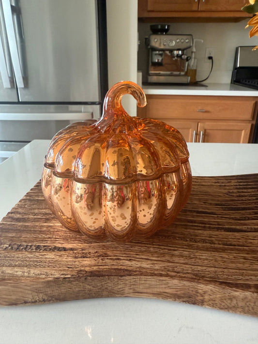 Orange Mercury Glass Pumpkin Candle Medium -4.75”