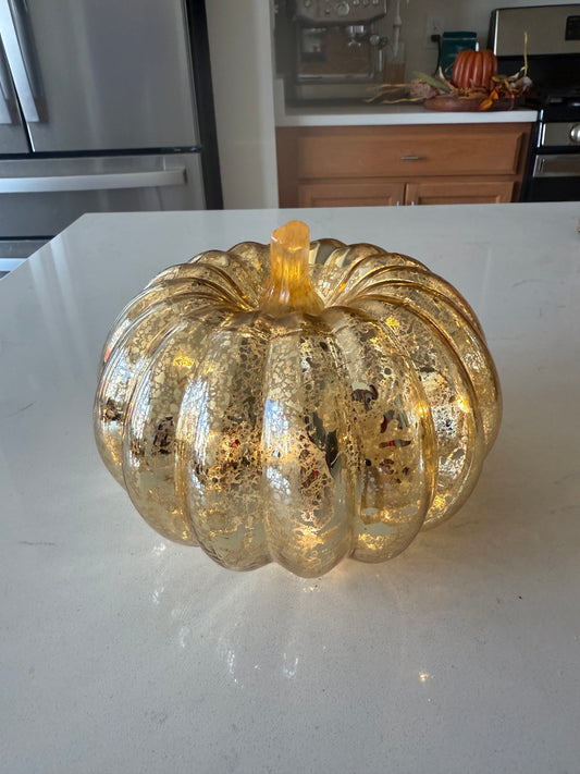 Gold Crackle Glass LED Pumpkin -5''