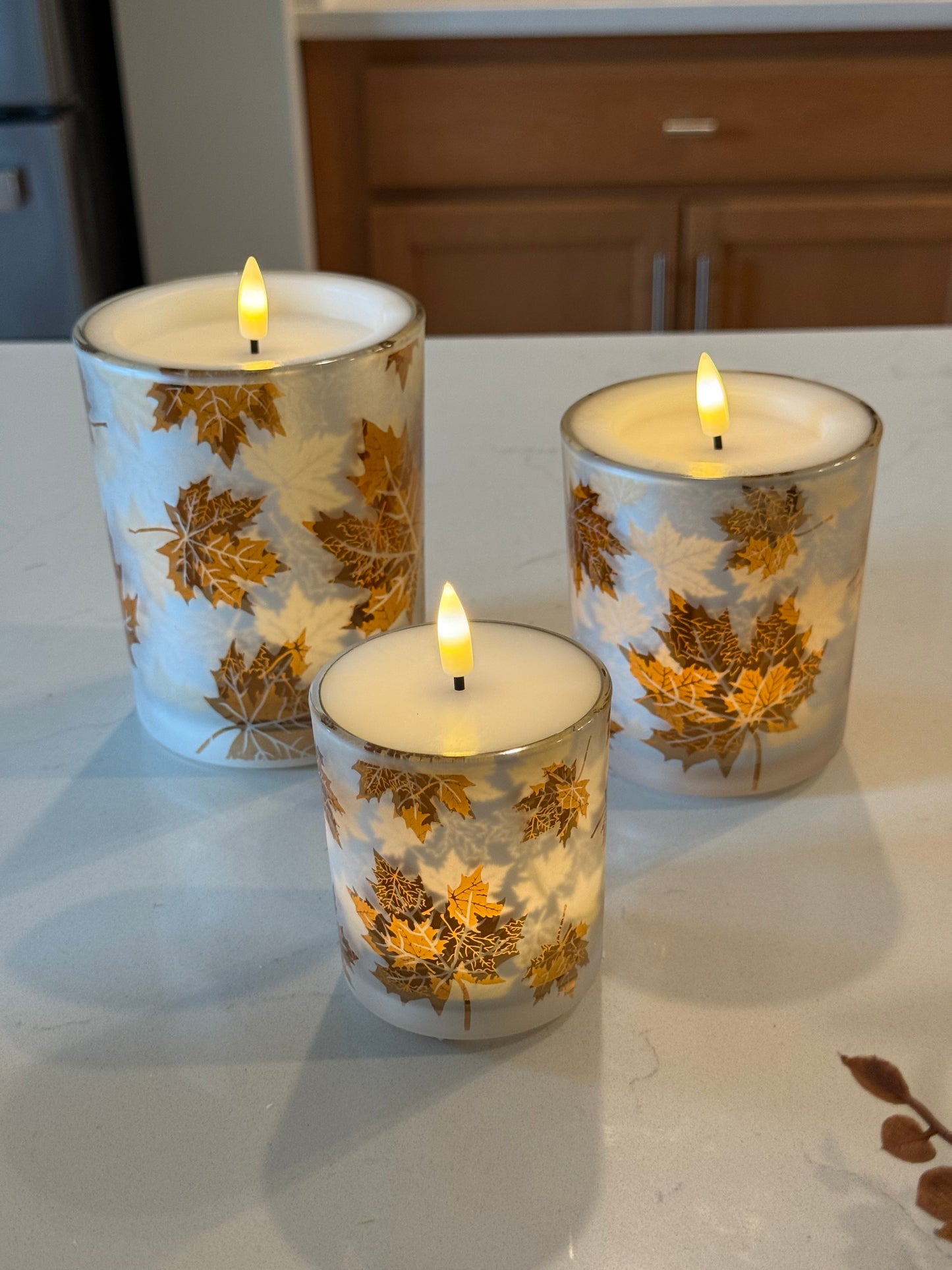 Frosted Leaf Glass LED Candles