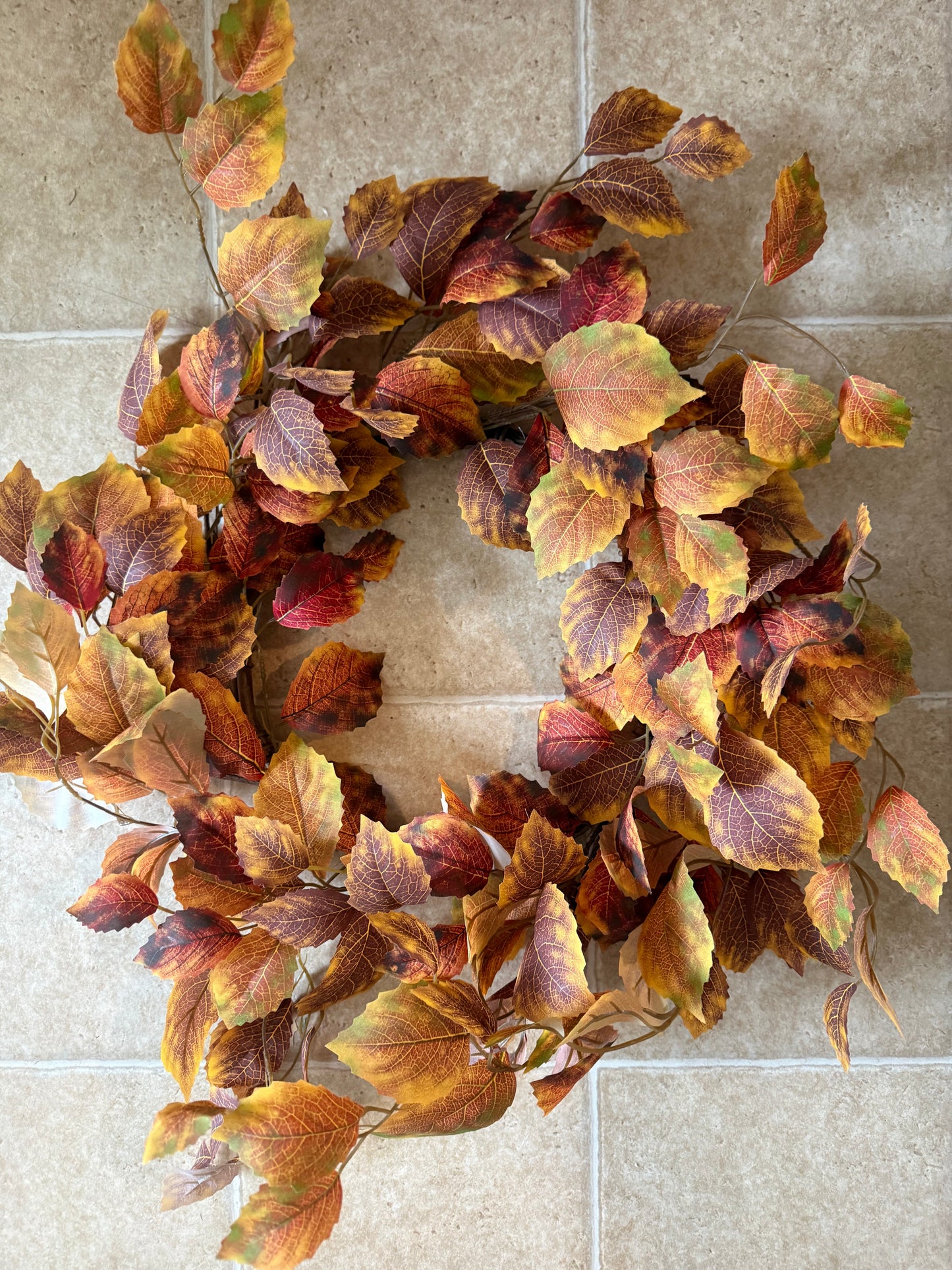 Golden Yellow and Rust Birch Leaves Wreath