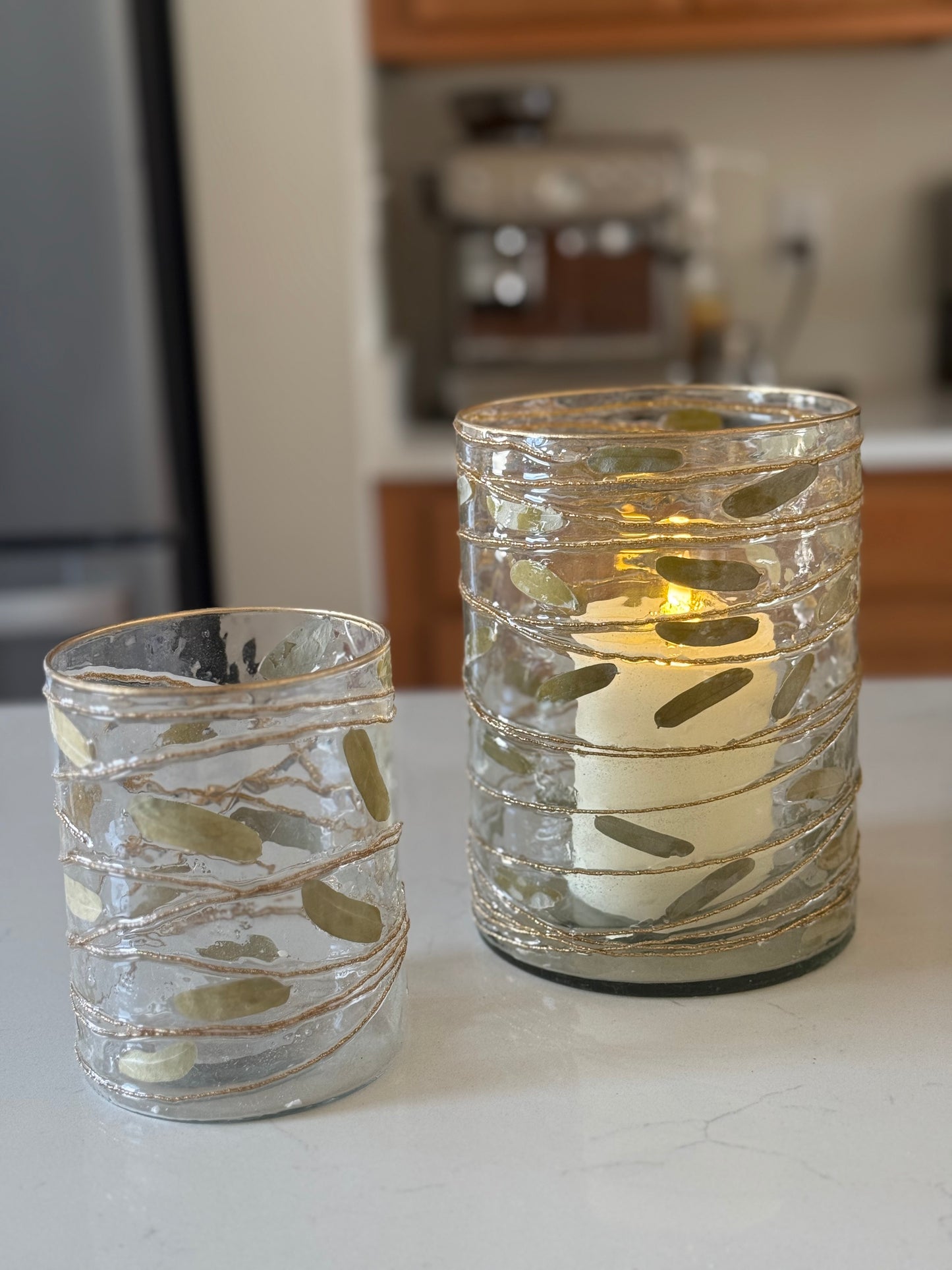 Leaf and String Pressed Glass Jars