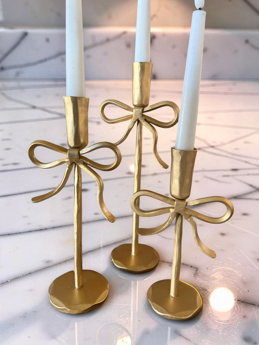 Gold Bow Candle Holders - set of 3