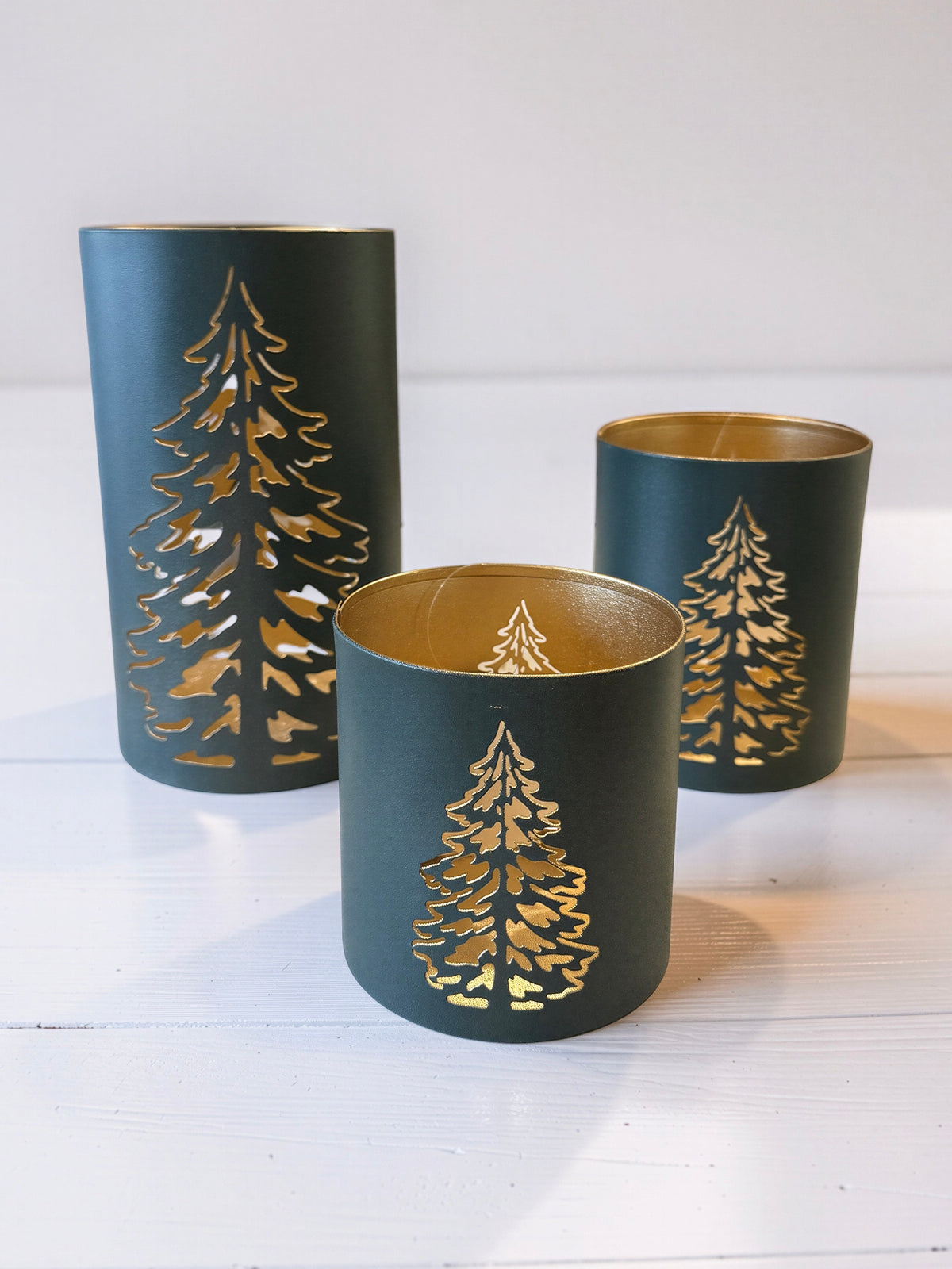 Green Holiday Tree Lanterns |Set of 3