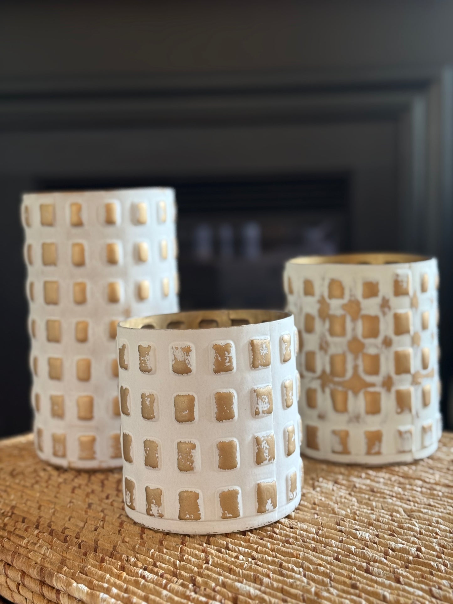 Gold and Whitewashed Cube Embossed Containers