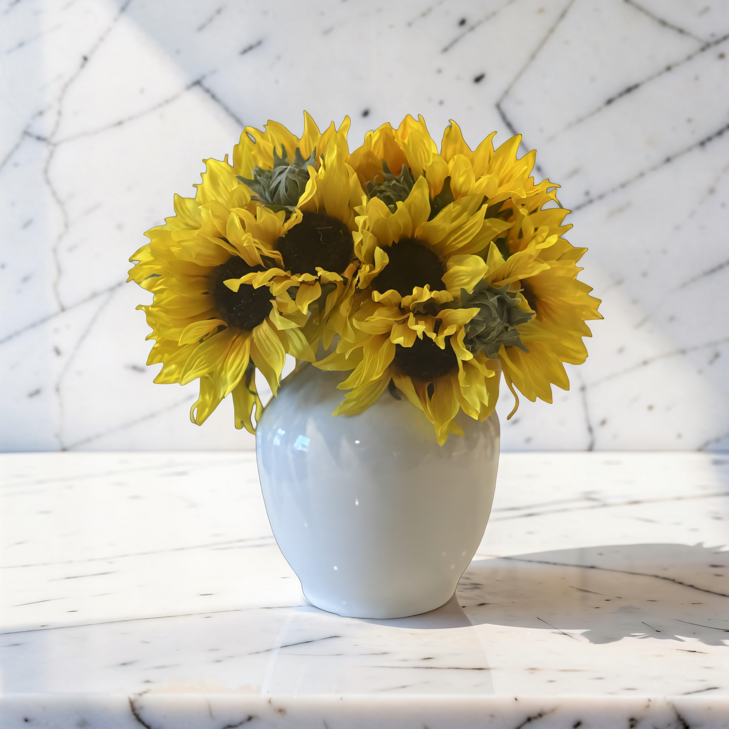 Wide White Handle Vase - 7''