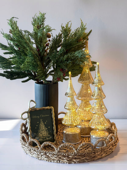Rotating Ribbed Gold Mercury Glass LED Trees with Timers