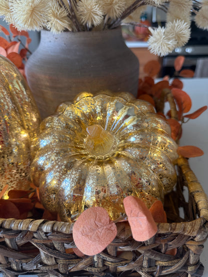 Gold Crackle Glass LED Pumpkin -5''