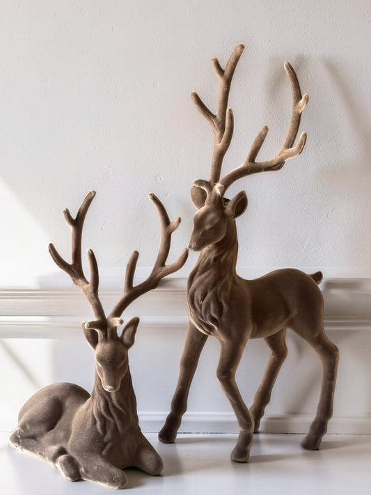 Brown Velvet Flocked Deer 21'' |Set of 2